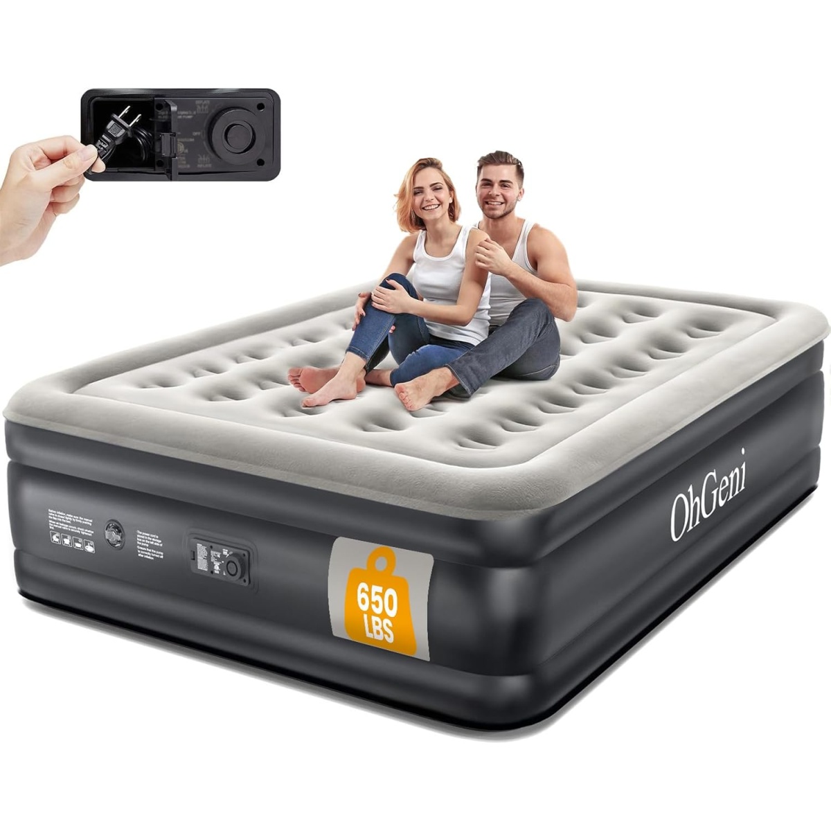 OhGeni Camping Mattress with Built-in Pump, 40D Nylon Inflatable Sleeping Pad with Pillow for Backpacking Tent Hiking, Compact & Lightweight Air Mattress for Travel, Mat for Camping & Sleeping Mattresses